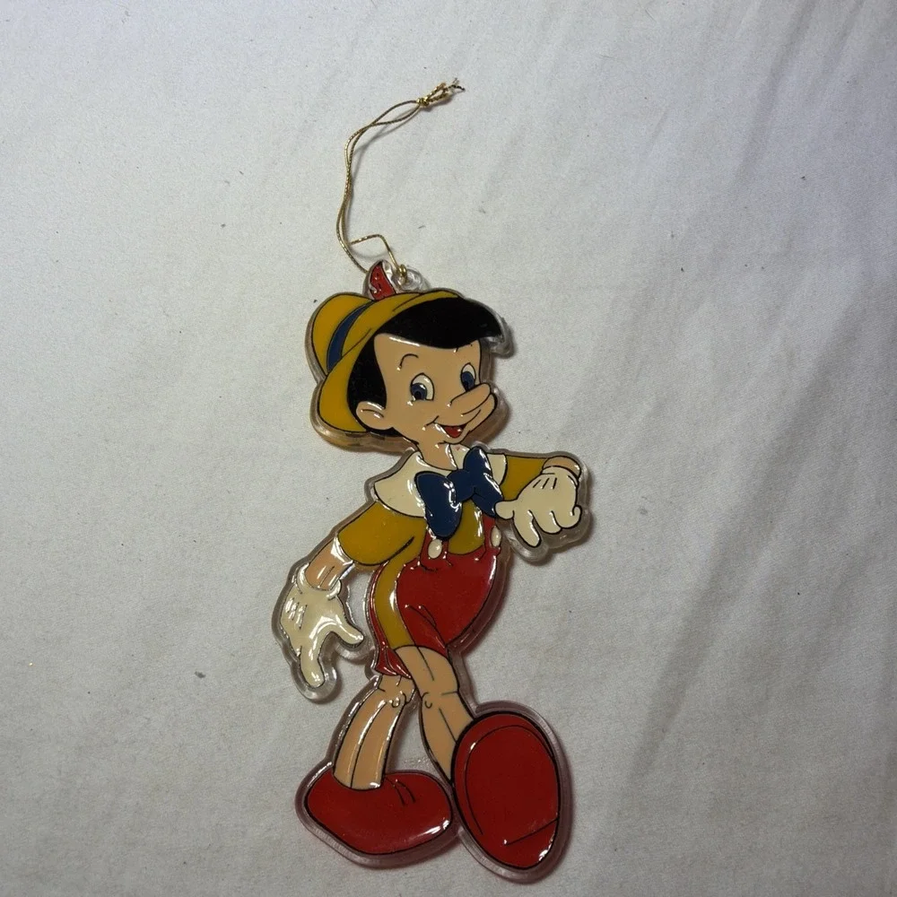 Vintage Plastic Acrylic Pinocchio Monogram Christmas Ornament Made in USA